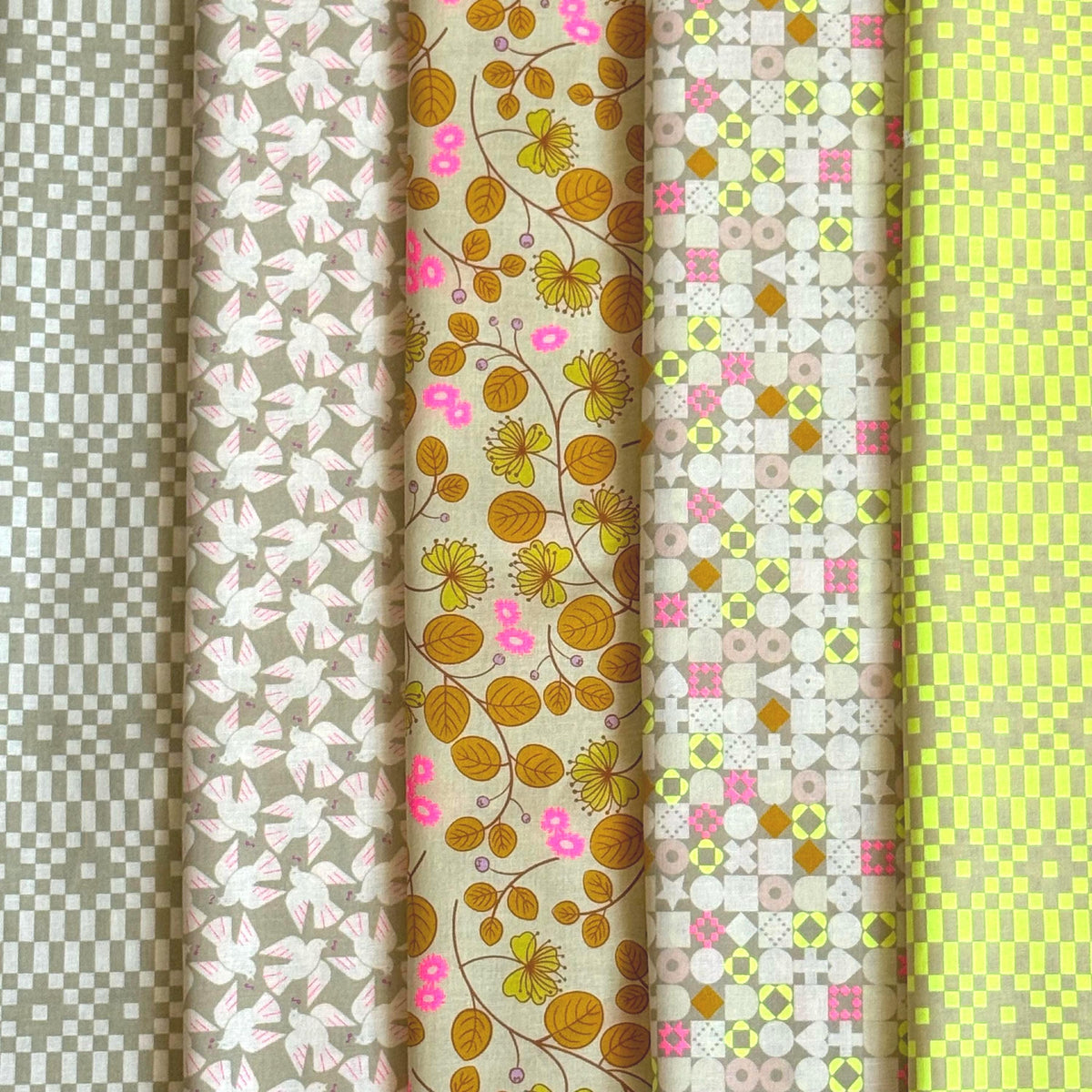 LoFi Neon Neutral 5 Piece Fabric Bundle | Ruby Star Society | Rashida Coleman-Hale | Neon Yellow Khaki Fat Quarters