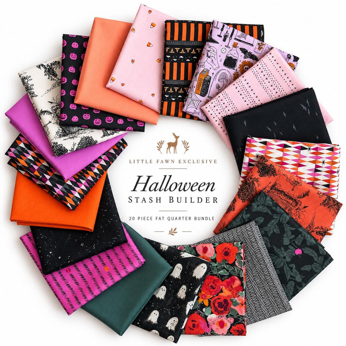 Halloween Fabric Fat Quarter Bundle | 20 Piece Art Gallery Fabrics Assortment | Halloween Quilting Cotton | Little Fawn Exclusive
