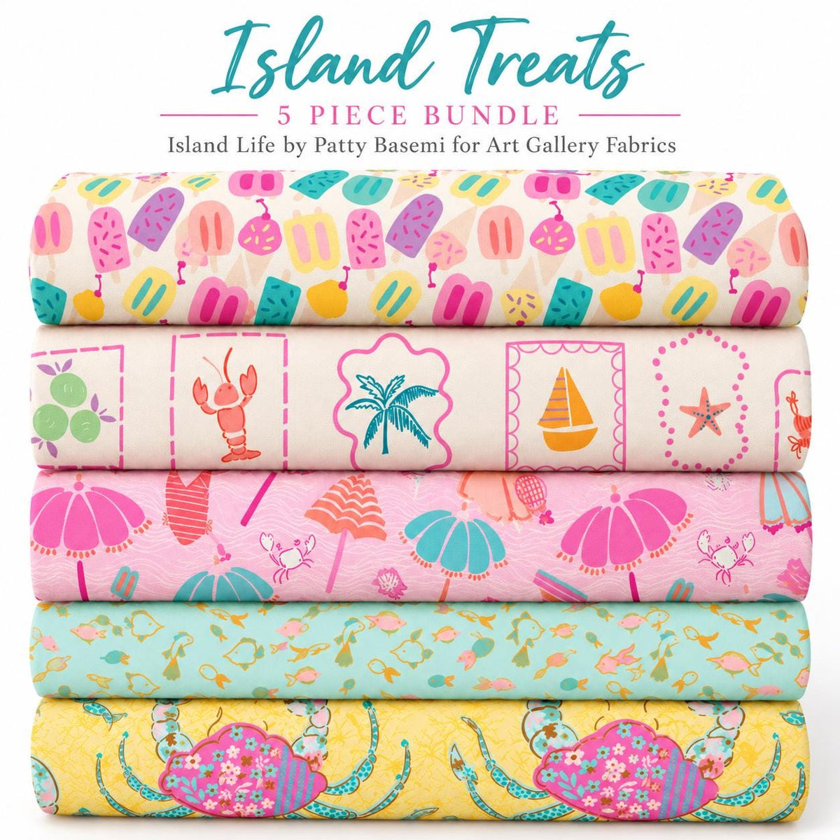 Island Treats Fabric Bundle - 5 Piece Island Life by Patty Basemi - Art Gallery Fabrics - Tropical Beach Fat Quarter Bundle