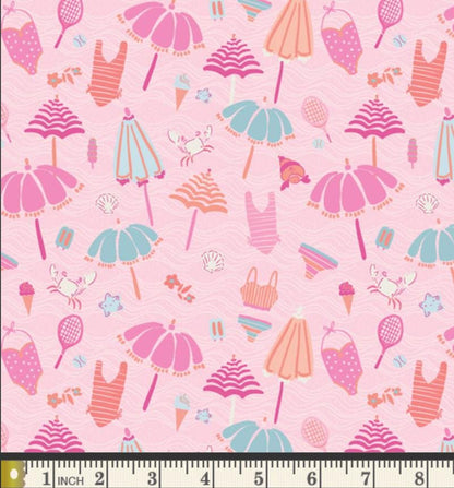 Pink Cabana Fabric Bundle - 5 Piece Island Life by Patty Basemi - Art Gallery Fabrics - Pink Coral Aqua Fat Quarter Bundle