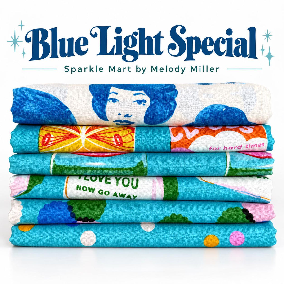 Blue Light Special Sparkle Mart Fabric Bundle | 6 Piece Fat Quarter Bundle | Melody Miller Ruby Star Society Turquoise Fabric