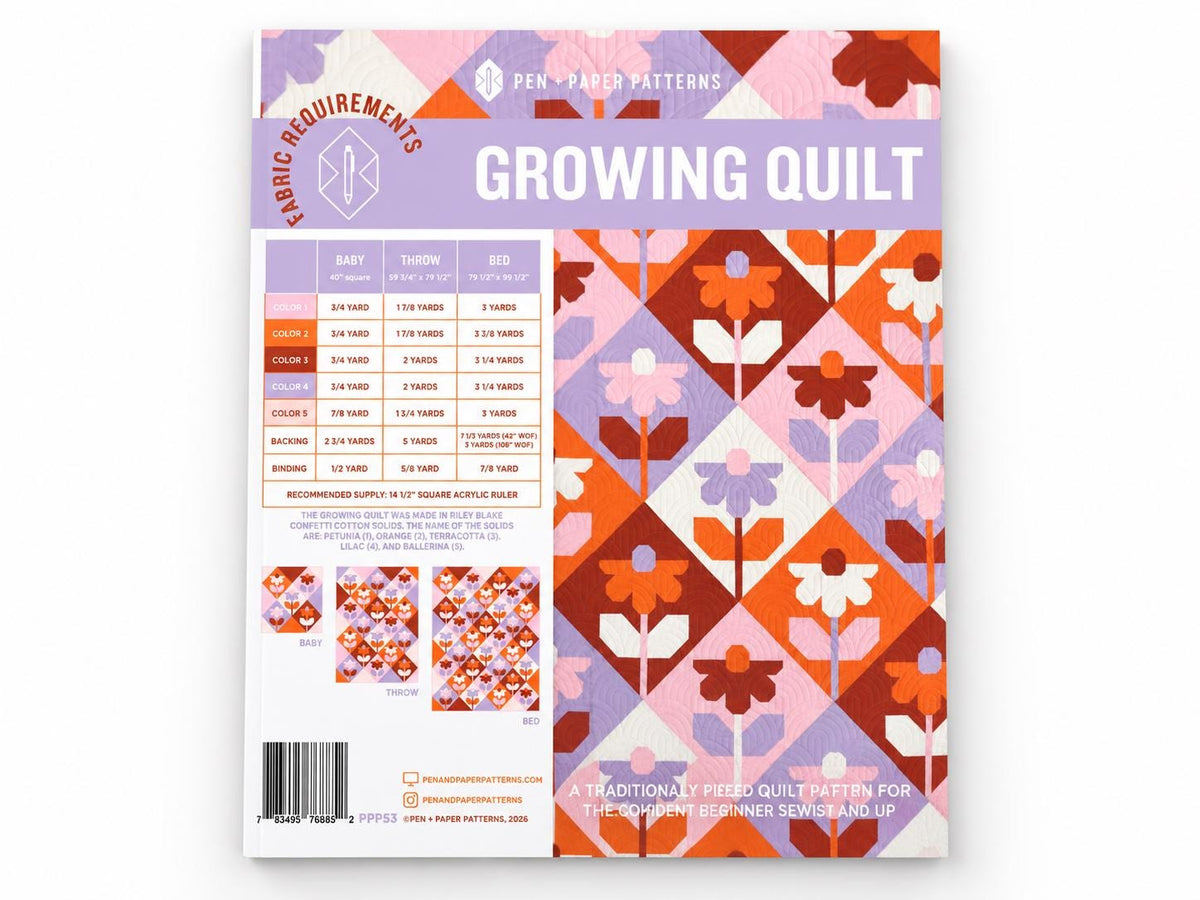 Growing Quilt Pattern by Pen + Paper Patterns | PPP53 | Printed Quilt Pattern | Modern Flower Quilt | Baby Throw Bed Sizes