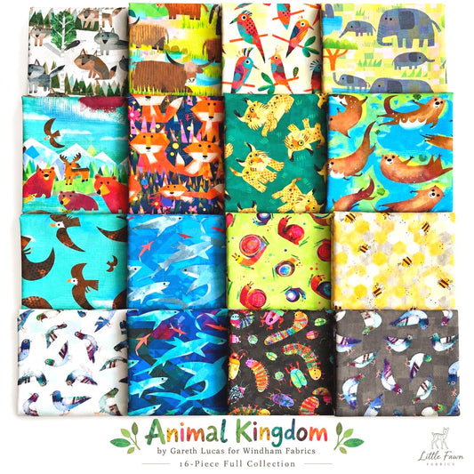Animal Kingdom 16 Piece Fabric Bundle | Gareth Lucas Windham Fabrics | Full Collection Fat Quarter or Half Yard Bundle