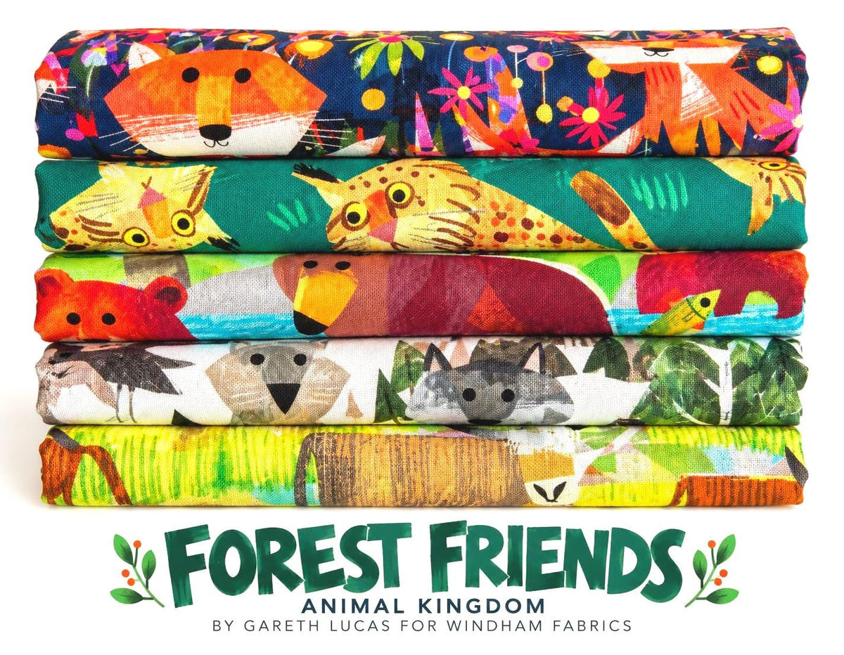 Forest Friends 5 Piece Fabric Bundle | Animal Kingdom Gareth Lucas | Woodland Fat Quarter or Half Yard Bundle