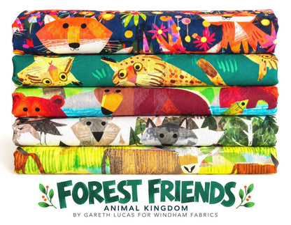 Forest Friends 5 Piece Fabric Bundle | Animal Kingdom Gareth Lucas | Woodland Fat Quarter or Half Yard Bundle