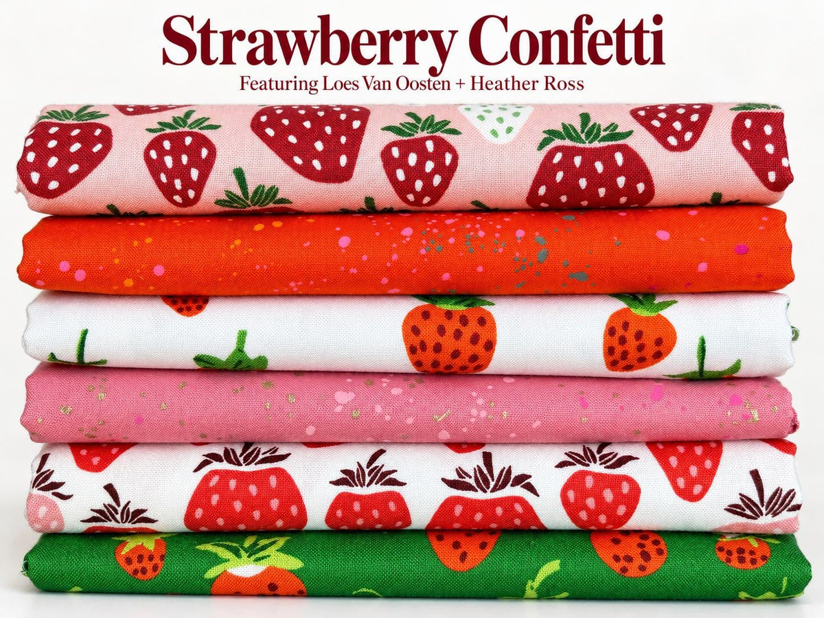 Strawberry Confetti Fabric Bundle, 6 Prints, Heather Ross & Loes Van Oosten, Fat Quarter or Half Yard, Quilting Fabric