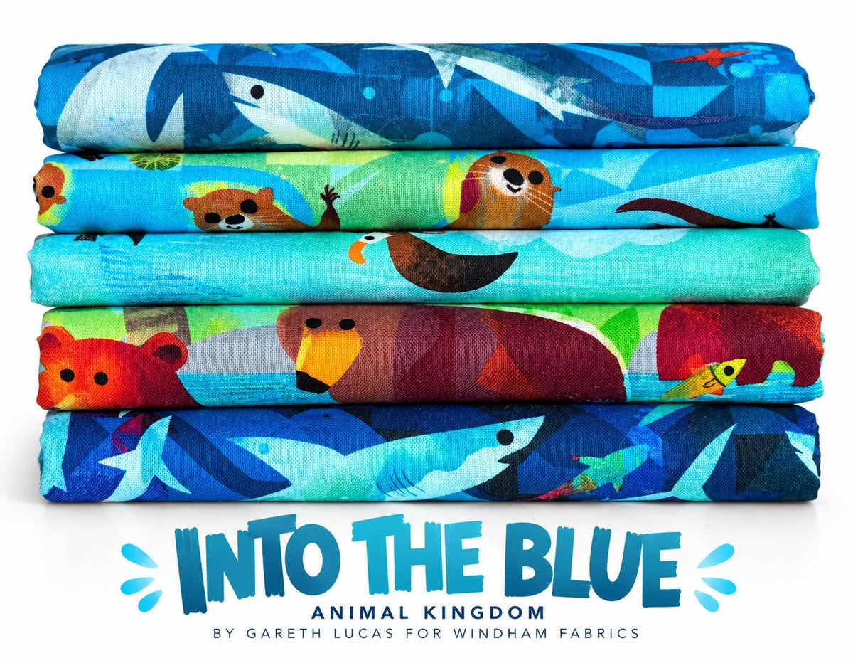 Into the Blue 5 Piece Fabric Bundle | Animal Kingdom Gareth Lucas | Blue Wildlife Fat Quarter or Half Yard Bundle