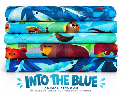 Into the Blue 5 Piece Fabric Bundle | Animal Kingdom Gareth Lucas | Blue Wildlife Fat Quarter or Half Yard Bundle