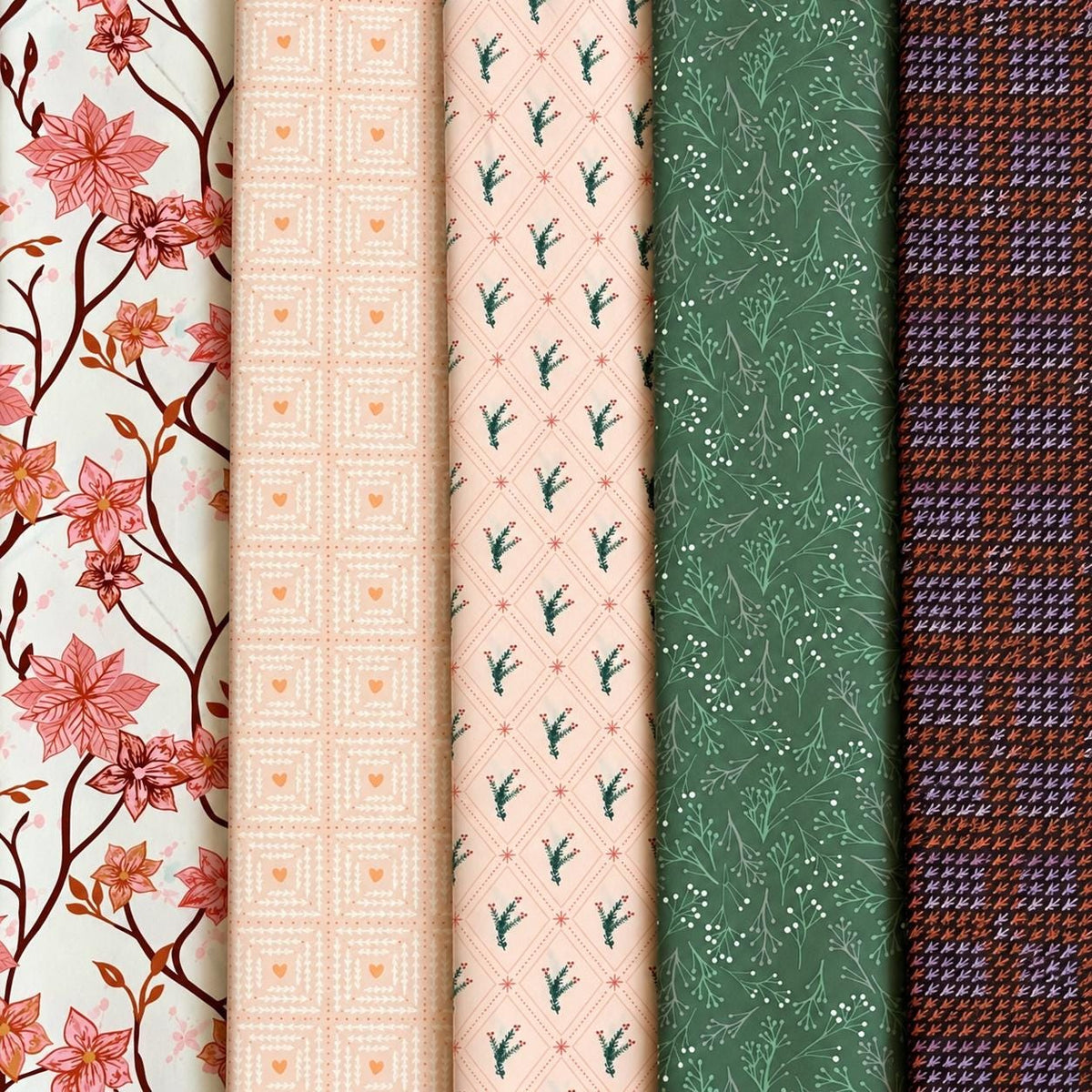 Winterberry And Blush Bundle | Frost & Fir Fabric | 5 Piece Curated Winter Floral Bundle | Art Gallery Fabrics