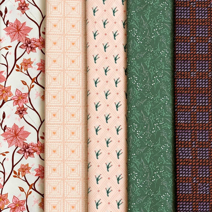 Winterberry And Blush Bundle | Frost & Fir Fabric | 5 Piece Curated Winter Floral Bundle | Art Gallery Fabrics