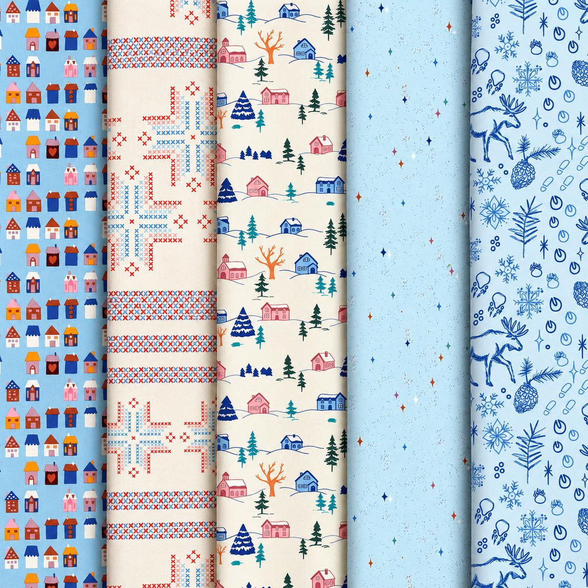 Frostlight Village Fat Quarter Bundle | Frost & Fir Fabric | 5 Piece Winter Quilting Cotton Bundle | Art Gallery Fabrics | Half Yard Option