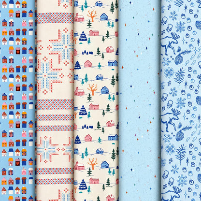 Frostlight Village Fat Quarter Bundle | Frost & Fir Fabric | 5 Piece Winter Quilting Cotton Bundle | Art Gallery Fabrics | Half Yard Option