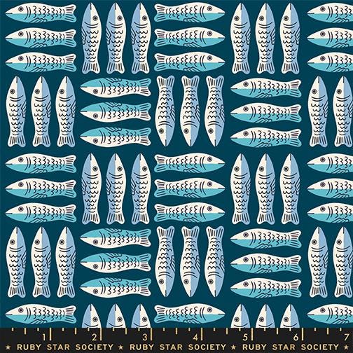 Teal And Tide 6 Piece Fabric Bundle | 1-800-Calico | Ruby Star Society | Cat & Sardine Quilting Fabric | Fat Quarter or Half Yard