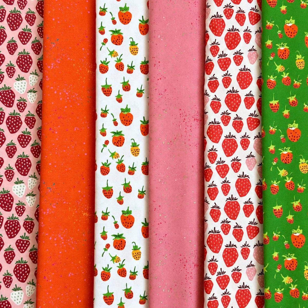 Strawberry Confetti Fabric Bundle, 6 Prints, Heather Ross & Loes Van Oosten, Fat Quarter or Half Yard, Quilting Fabric
