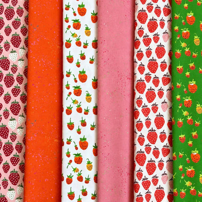 Strawberry Confetti Fabric Bundle, 6 Prints, Heather Ross & Loes Van Oosten, Fat Quarter or Half Yard, Quilting Fabric