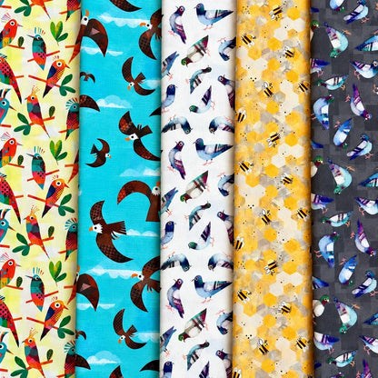 Wings And Things 5 Piece Fabric Bundle | Animal Kingdom by Gareth Lucas | Bird & Bee Fat Quarter or Half Yard Bundle | Windham