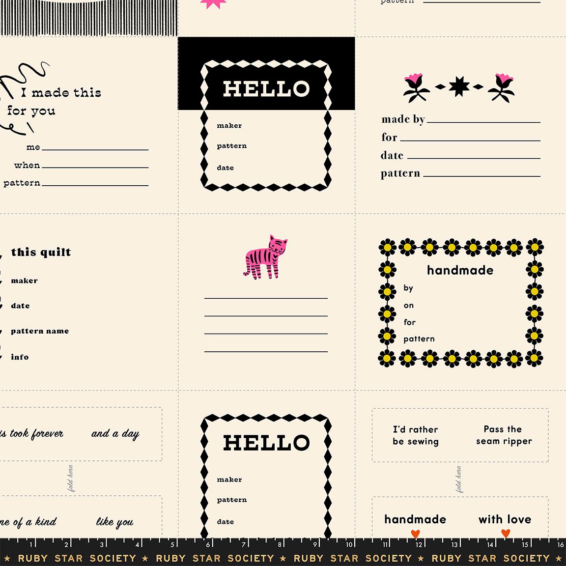 1-800-Calico Thanks I Made This Black Quilt Label Panel | Ruby Star Society | Alexia Marcelle Abegg | 24 Inch Cotton Panel