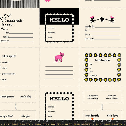1-800-Calico Thanks I Made This Black Quilt Label Panel | Ruby Star Society | Alexia Marcelle Abegg | 24 Inch Cotton Panel