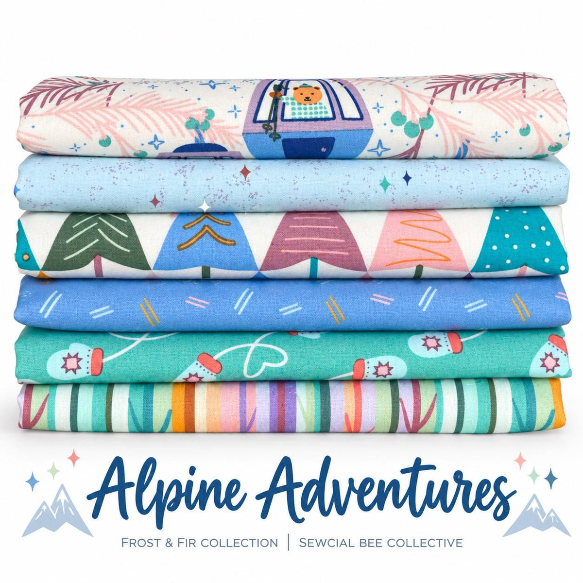 Alpine Adventures Bundle | Frost & Fir Fabric | 6 Piece Winter Quilting Cotton Bundle | Snowy Mountain Fabrics