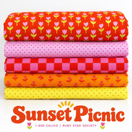Sunset Picnic 5 Piece Fabric Bundle | 1-800-Calico by Ruby Star Society | Fat Quarter or Half Yard | Retro Quilting Cotton