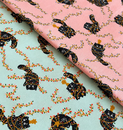 Christmas Cat Fabric Bundle, Pink Mint Gold Metallic, Cotton and Steel, Ruby Star Society, 5 Fat Quarters or Half Yards, Tinsel & Whiskers