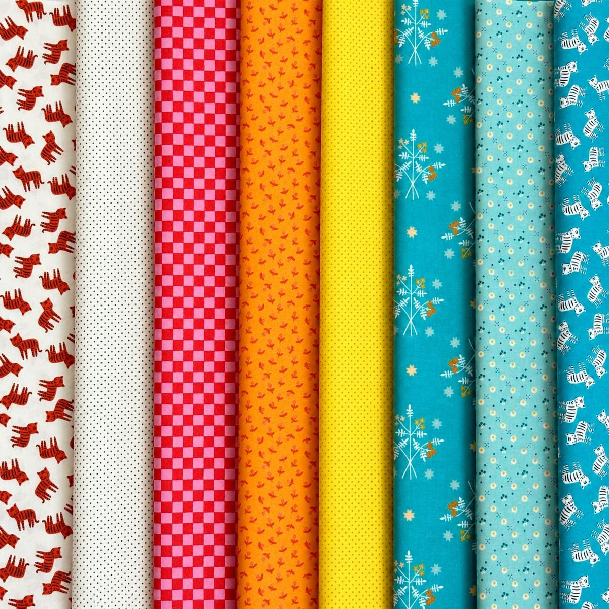 Calico Cat Parade Fabric Bundle | 1-800-Calico Ruby Star Society | 8 Piece Cat Fabric | Fat Quarter or Half Yard Bundle