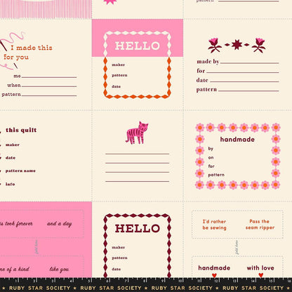 1-800-Calico Thanks I Made This Pink Quilt Label Panel | Ruby Star Society | Alexia Marcelle Abegg | 24 Inch Cotton Panel