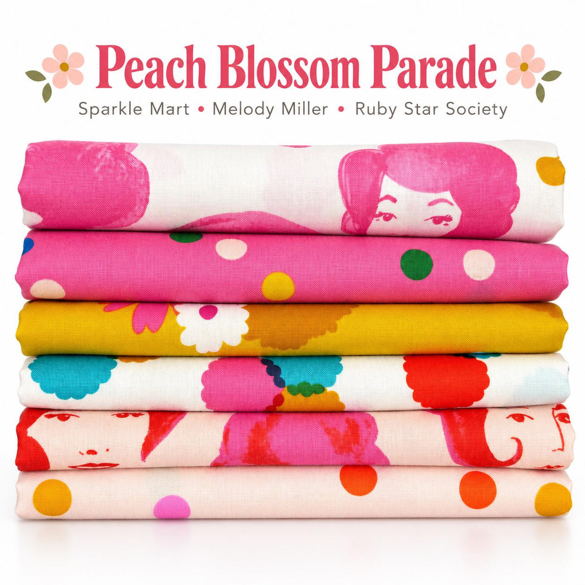 Peach Blossom Parade – 6-Piece Sparkle Mart Fabric Bundle | Ruby Star Society | Melody Miller | Fat Quarter or Half Yard