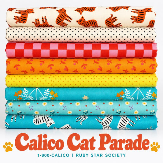 Calico Cat Parade Fabric Bundle | 1-800-Calico Ruby Star Society | 8 Piece Cat Fabric | Fat Quarter or Half Yard Bundle