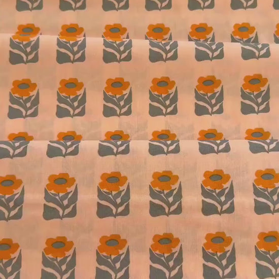 Premium Cotton Fabric by the Yard – Tangerine Collection Petalled Stamp Quilt & Craft Material for Sewing Projects