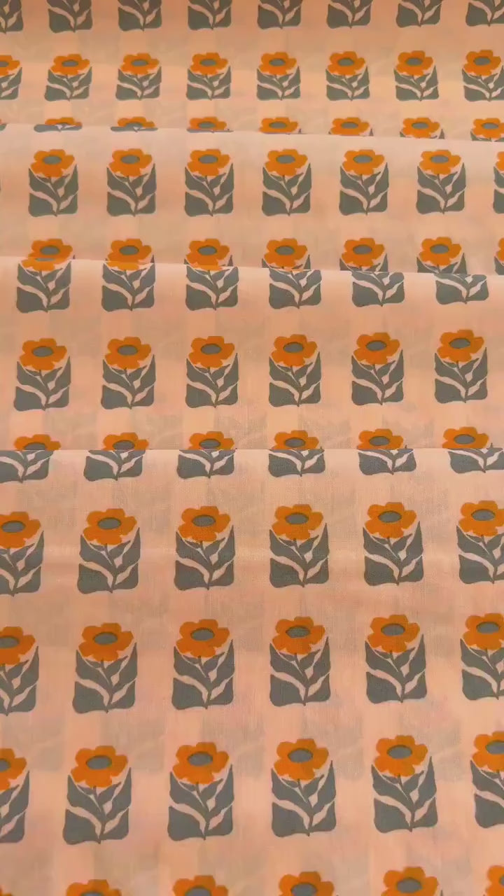 Premium Cotton Fabric by the Yard – Tangerine Collection Petalled Stamp Quilt & Craft Material for Sewing Projects