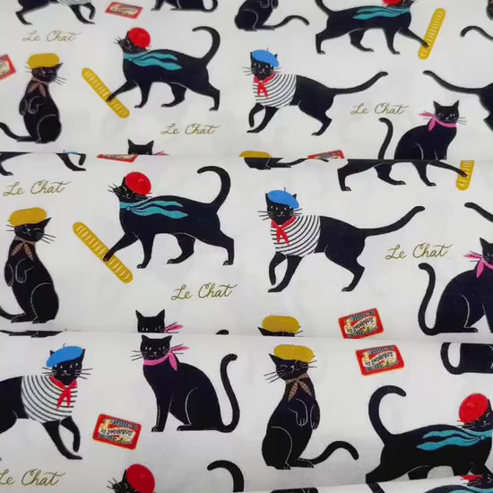 Le Chat Fabric - By Dear Stella - Springtime In Paris Collection - Cotton By The Yard - Cat Fashion Print