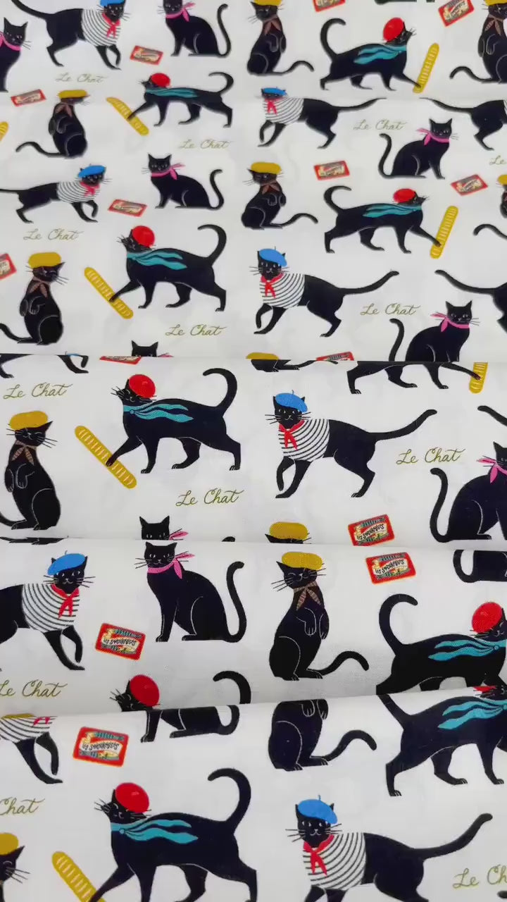 Le Chat Fabric - By Dear Stella - Springtime In Paris Collection - Cotton By The Yard - Cat Fashion Print