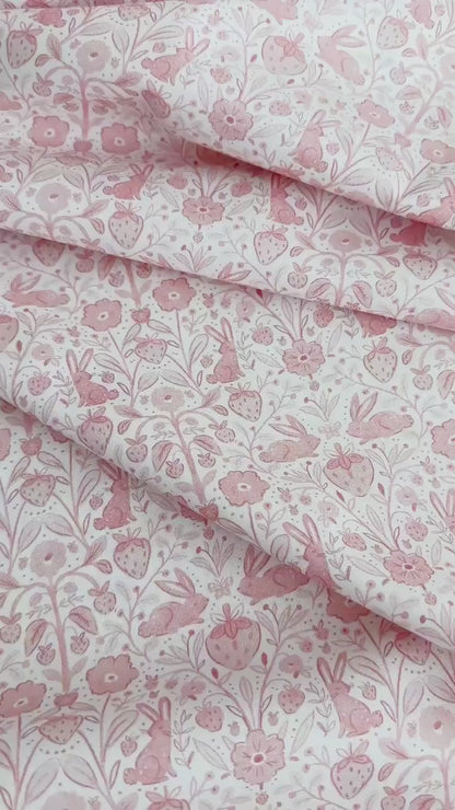 Easter Symmetry Fabric - By Dear Stella - Strawberry Jam Collection - Cotton By The Yard - Bunny/Floral Print In Pink