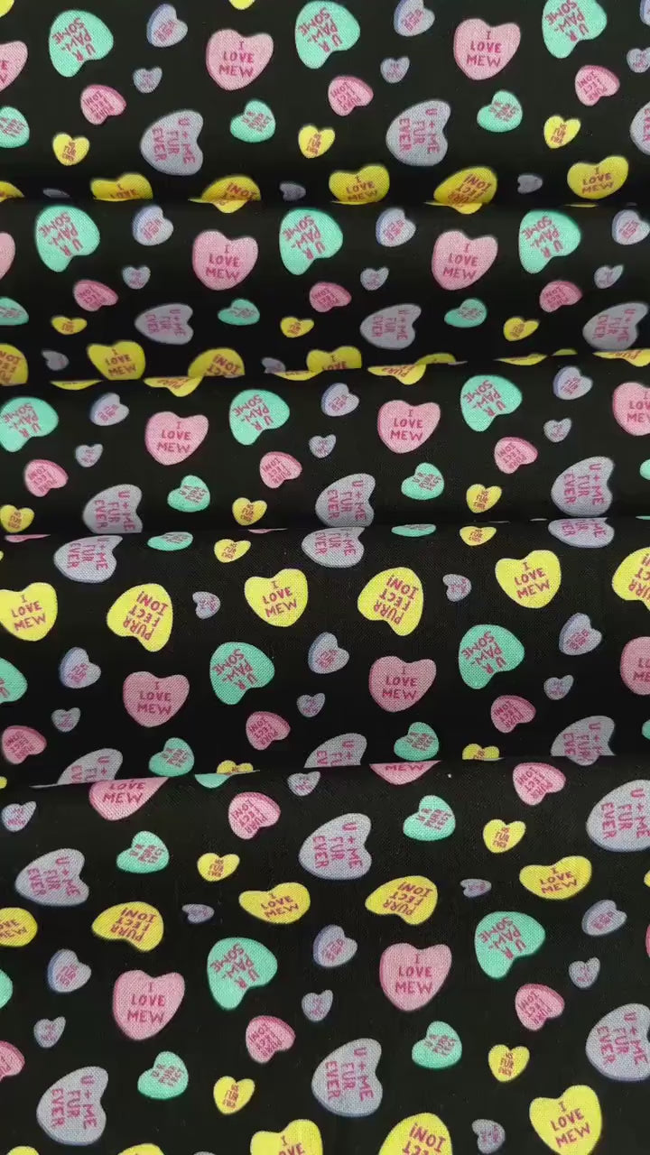 Charming Cat Quotes & Hearts Fabric - 100% Cotton by Dear Stella - Valentine’s Print