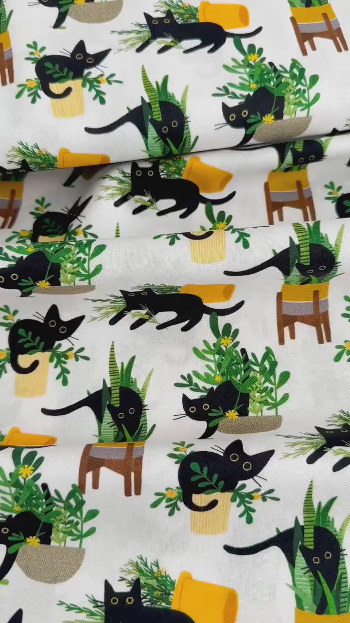 Planting Cats Fabric - Dear Stella - Botanical Garden Cotton By The Yard