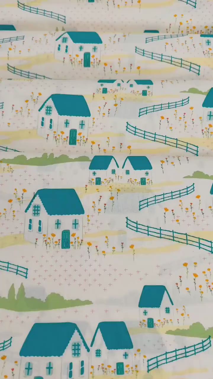 Folkhouse in Dream, by Maureen Cracknell for AGF, 100% Premium Cotton Fabric