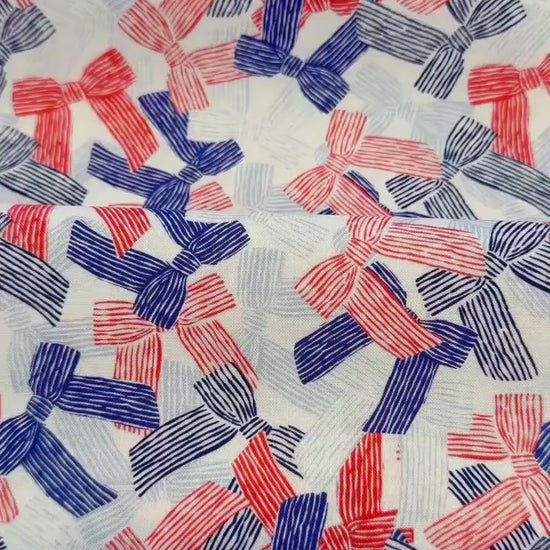 America The Bow-tiful, Fabric by the Yard, 100% Organic Cotton, By Cloud9 Fabrics, STARS, STRIPES & SUN Collection, Bow Print