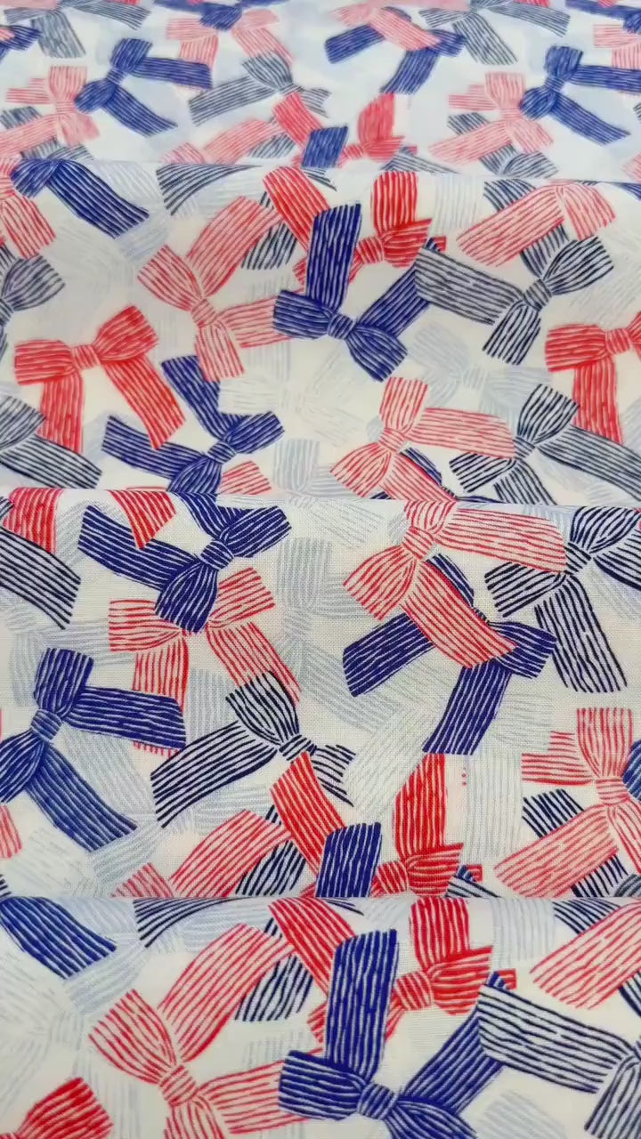 America The Bow-tiful, Fabric by the Yard, 100% Organic Cotton, By Cloud9 Fabrics, STARS, STRIPES & SUN Collection, Bow Print